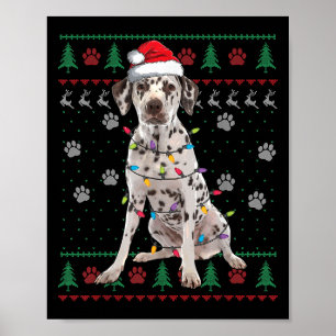 Santa Dalmatian Dogs Xmas Lights Ugly Christmas Sw Poster