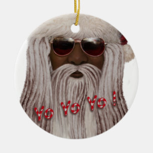 Santa ( dark ) in Dreads -Yo Yo Yo! Ceramic Tree Decoration