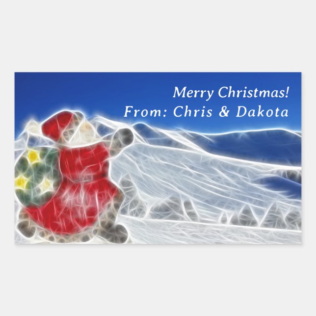 Santa, Dashing Thru The Snow Christmas Rectangular Sticker (Front)