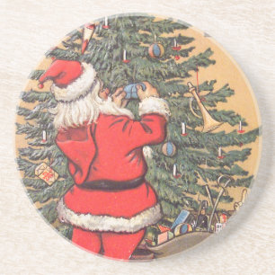Santa Decorating Christmas Tree Coaster