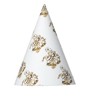Santa decorating the Christmas Tree Gold Elegant Party Hat