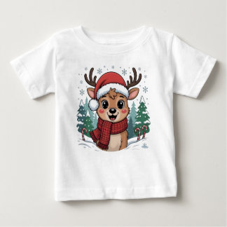 Santa deer Christmas hat scarf tree Baby T-Shirt