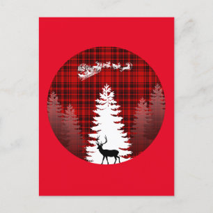santa deer christmas tree red chequered plaid postcard