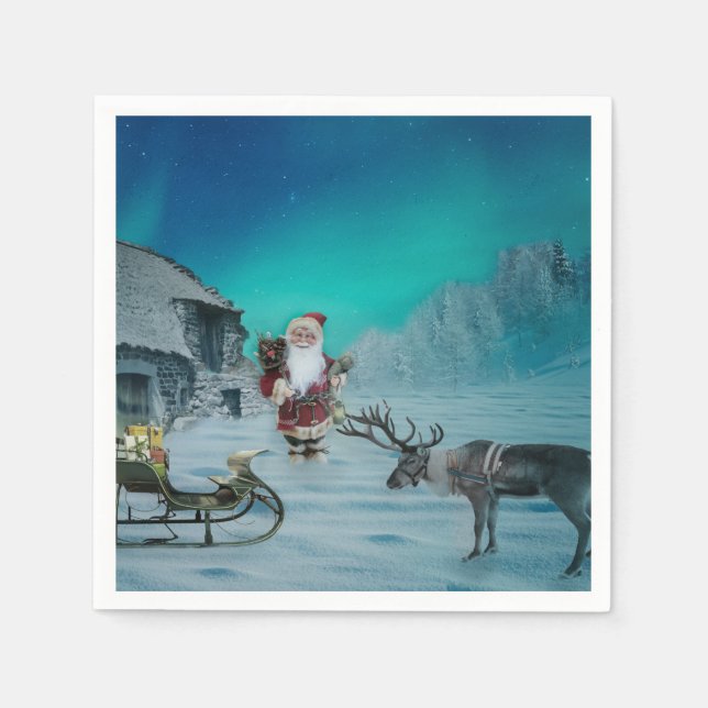 Santa & Deer Paper Napkin (Front)