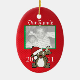 Santa Deer Photo Ceramic Ornament