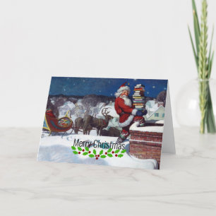 Santa delivering armload of books by Wyeth Card