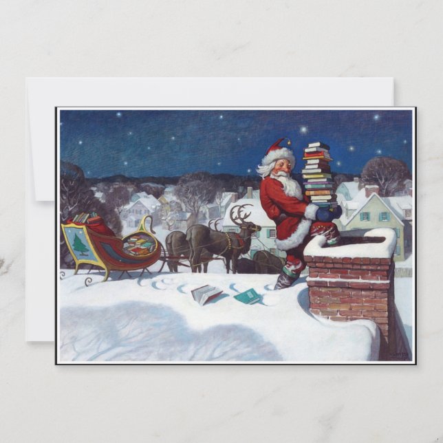 Santa delivering armload of books by Wyeth Holiday Card (Front)