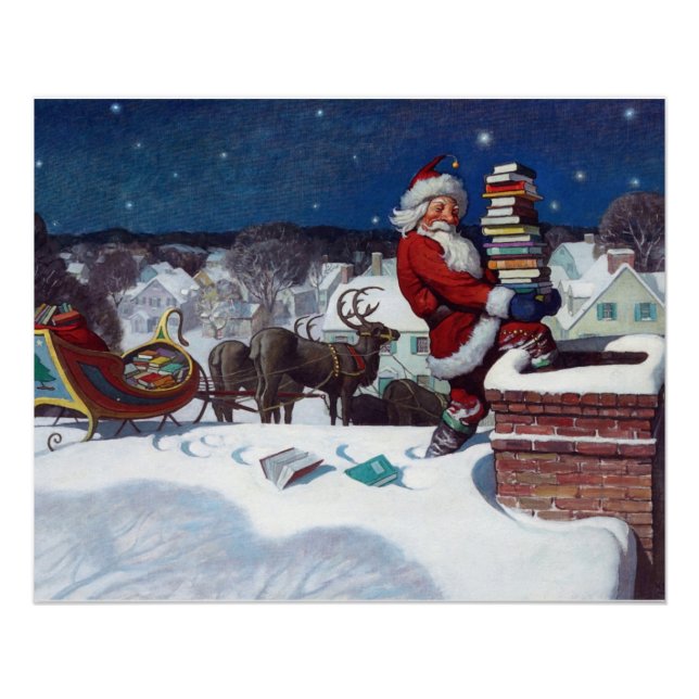 Santa delivering armload of books by Wyeth Poster (Front)