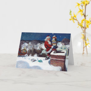 Santa Delivering Armload of Books Card