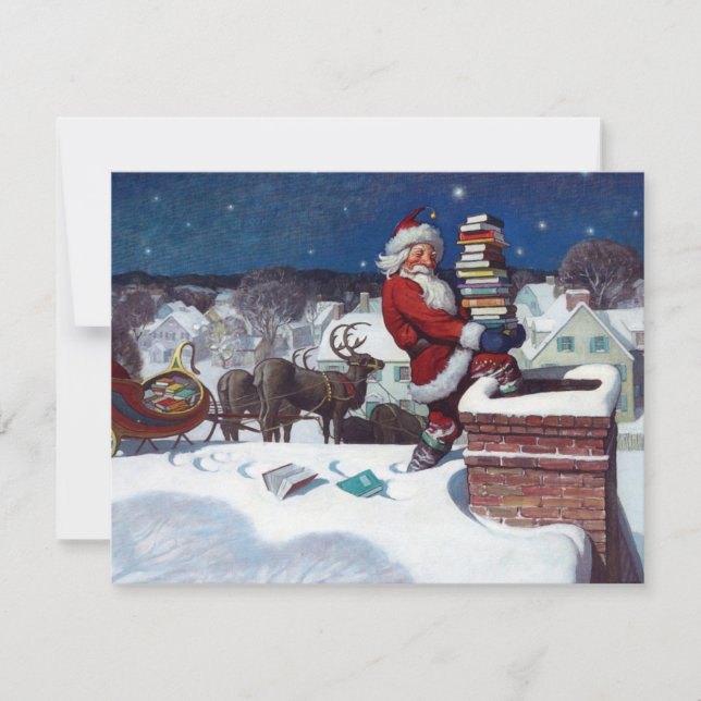 Santa Delivering Armload of Books Holiday Card (Front)