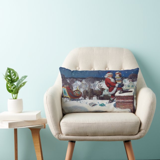 Santa delivering armload of books lumbar cushion (Chair)