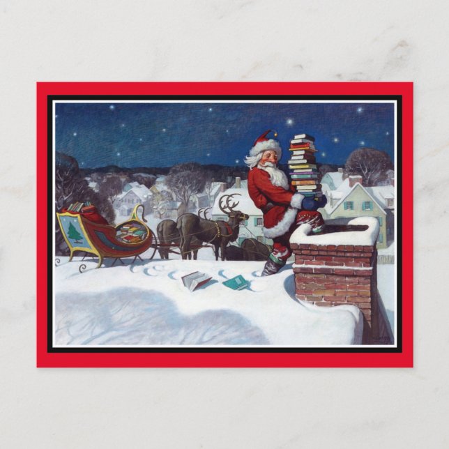 Santa delivering armload of books postcard (Front)