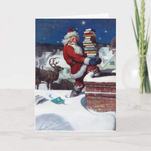 Santa Delivering Books at Christmas, Card