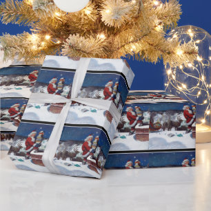 Santa Delivering Books at Christmas, Wrapping Pape Paper