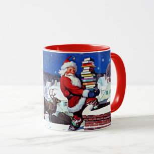Santa Delivering Christmas Books Mug