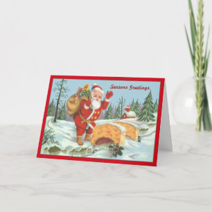 Santa Delivering Gifts Custom Greetings Card