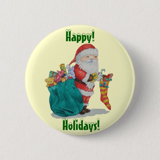 santa delivering gifts in sack for christmas 6 cm round badge (Front)