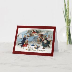Santa Delivering Gifts Via Biplane Holiday Card