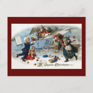 Santa Delivering Gifts Via Biplane Holiday Postcard