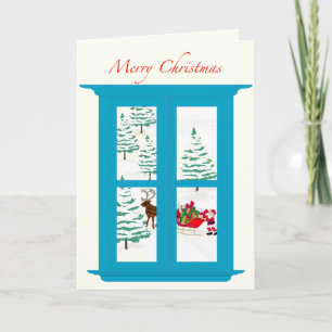 Santa Delivering Gifts Window Scene Holiday Card
