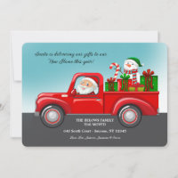 Santa Delivering Presents in Truck Moving Card
