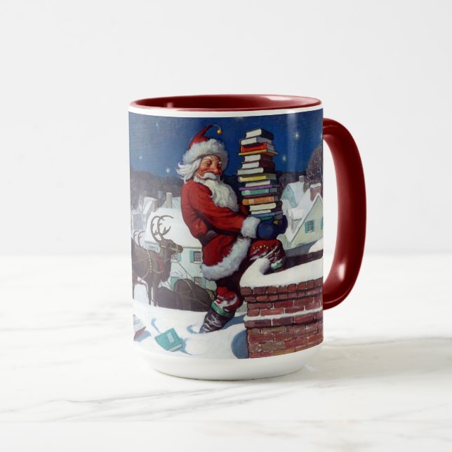 Santa delivering sleigh full of books mug (Front Right)