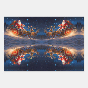 Santa Delivering Toys on a Slope with Reindeer Wrapping Paper Sheet