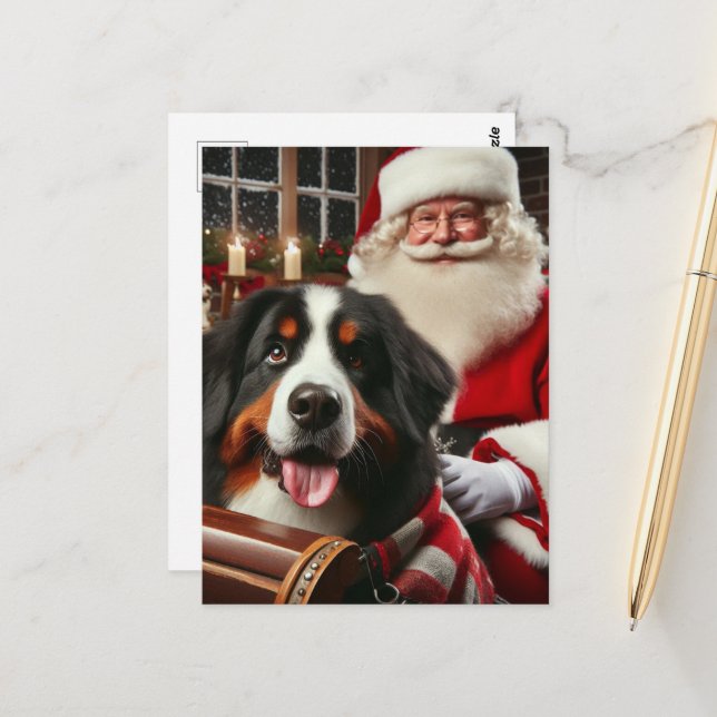 Santa Delivers a Bernese Mountain Dog Postcard (Front/Back In Situ)