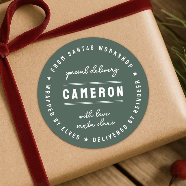 Santa Delivery Sticker | Christmas Gift Seal Label (Santa special delivery gift sticker seal - wrapped by elves, delivered by reindeer!)