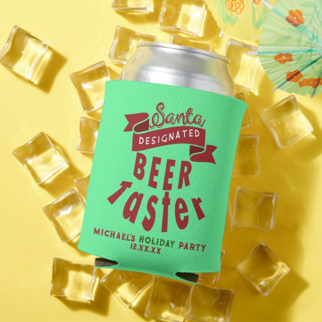 Santa Designated Beer Taster Christmas Party Beer Can Cooler (In Situ Summer)