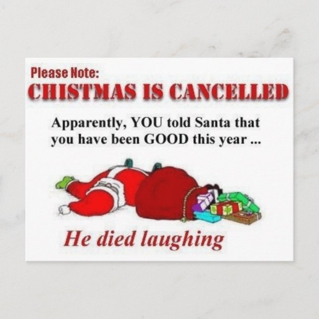 Santa died laughing holiday postcard (Front)