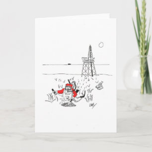 Santa Digging for Oil Holiday Card