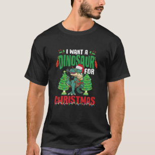 Santa Dino Trex I Want Dinosaur For Christmas Dino T-Shirt