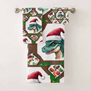 Santa Dinosaur Bath Towel Set