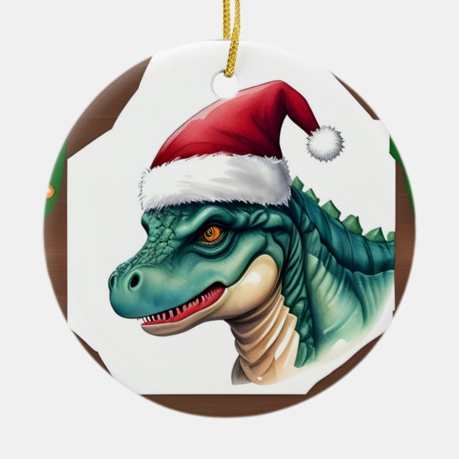 Santa Dinosaur  Ceramic Ornament (Front)