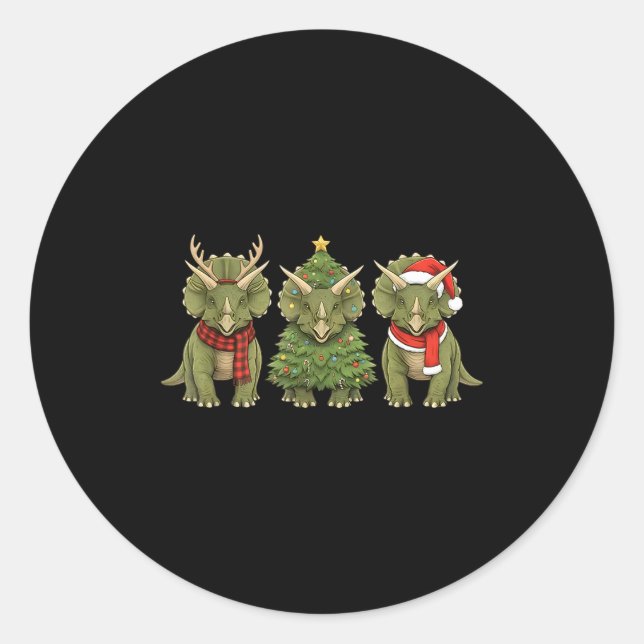 Santa Dinosaur Christmas Tree Triceratops Lover Xm Classic Round Sticker (Front)
