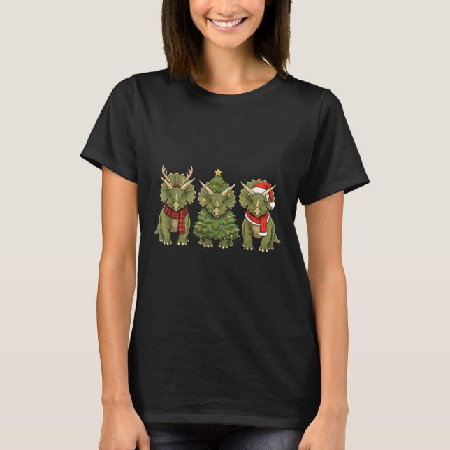 Santa Dinosaur Christmas Tree Triceratops Lover Xm T-Shirt (Front)