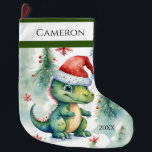 Santa Dinosaur Large Christmas Stocking<br><div class="desc">Get ready for the holidays with our Santa Dinosaur Large Christmas Stocking! Perfect for stuffing with goodies,  it adds a fun twist to your festive decor. Add that special name and year for a wonderful keepsake! Exclusive designs created just for you from My Baby Boutique!</div>