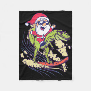 Santa Dinosaur Surfing T-rex Dino Summer Christmas Fleece Blanket