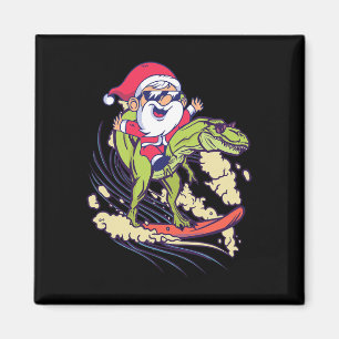 Santa Dinosaur Surfing T-rex Dino Summer Christmas Magnet