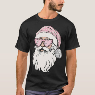 Santa Disco Ball Christmas Retro Pink Santa Claus T-Shirt