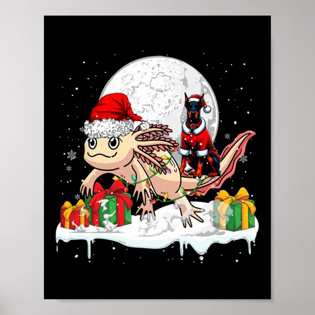 Santa Dobermann Riding Axolotl Christmas Owner Kid Poster (Front)