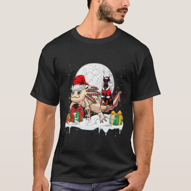 Santa Dobermann Riding Axolotl Christmas Owner Kid T-Shirt (Front)