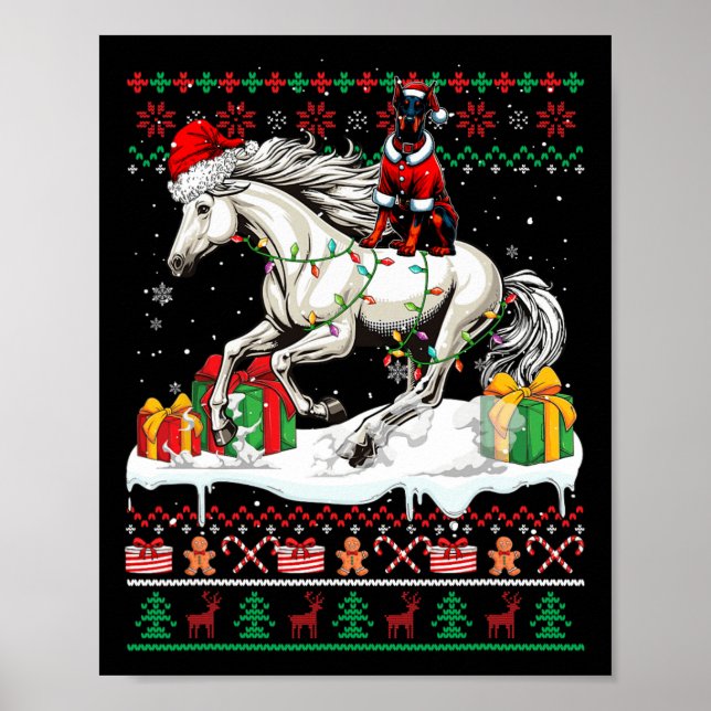 Santa Dobermann Riding Horse Christmas Sweater Lov Poster (Front)