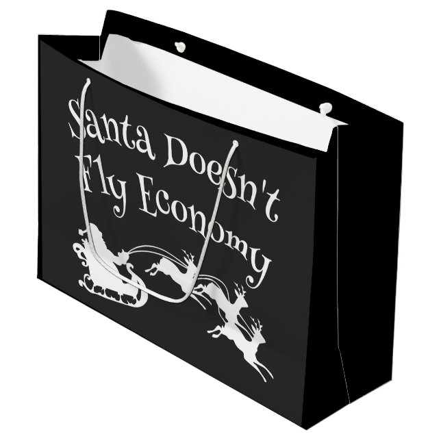 Santa Doesn't Fly Economy Funny Christmas Gift Large Gift Bag (Front Angled)