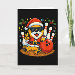 Santa Dog Bowling Christmas Funny Holiday Vibes Me Card