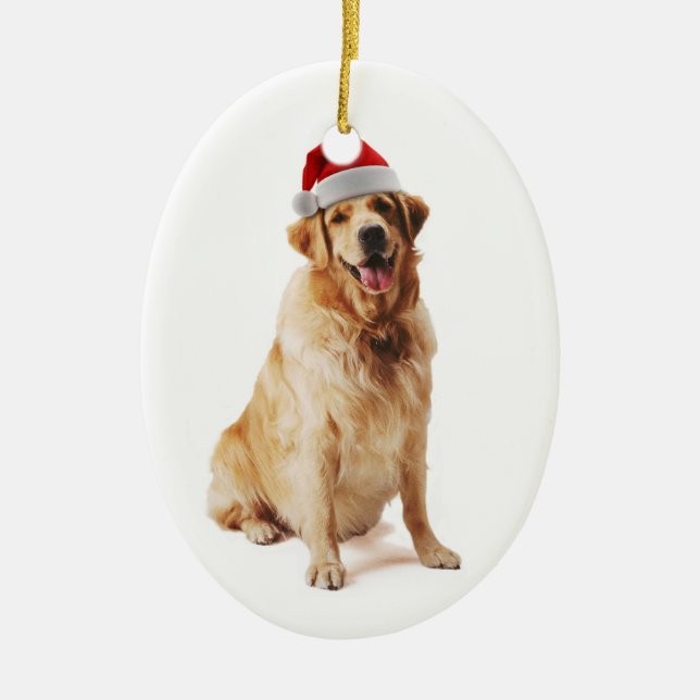Santa Dog Ceramic Ornament (Front)