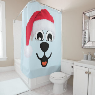 Santa Dog Face Light Blue Shower Curtain