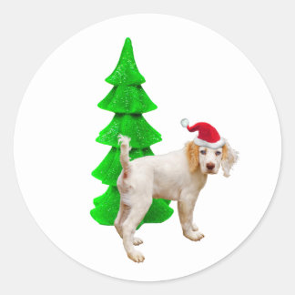 Santa Dog Green Tree Stickers