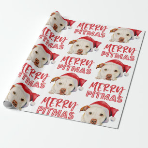 Santa Dog Merry Pitmas Funny Pitbull Christmas Wrapping Paper